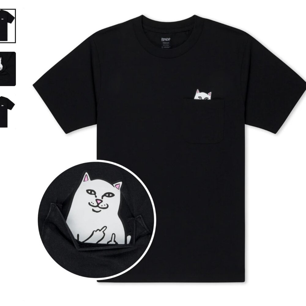 RIPNDIP Lord Nermal Pocket Tee Black Middle Finger Edgy Skater Streetwear Cat XS